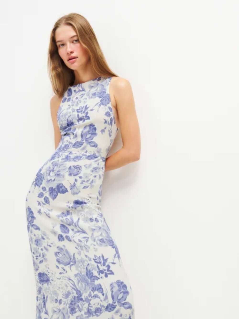 NWT Reformation Ladri Dress in Lucerne White Blue Floral Print Maxi Size 10